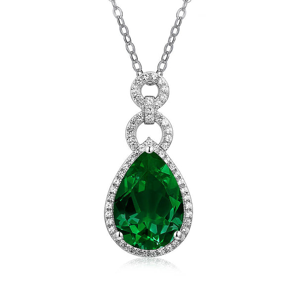 Halo Pear Lab-Created Emerald Sterling Silver Necklace - ReadYourHeart