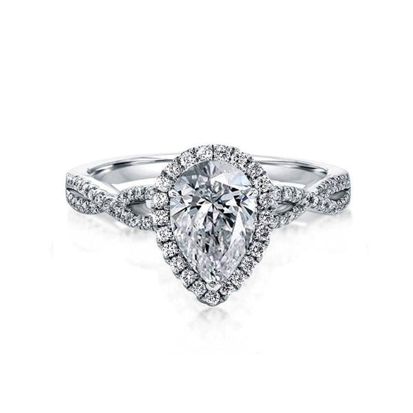 Halo Pear Moissanite Twisted Pave Engagement Ring - ReadYourHeart