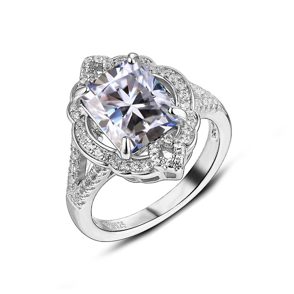 Halo Radiant Cut Moissanite Split Shank Engagement Ring - ReadYourHeart
