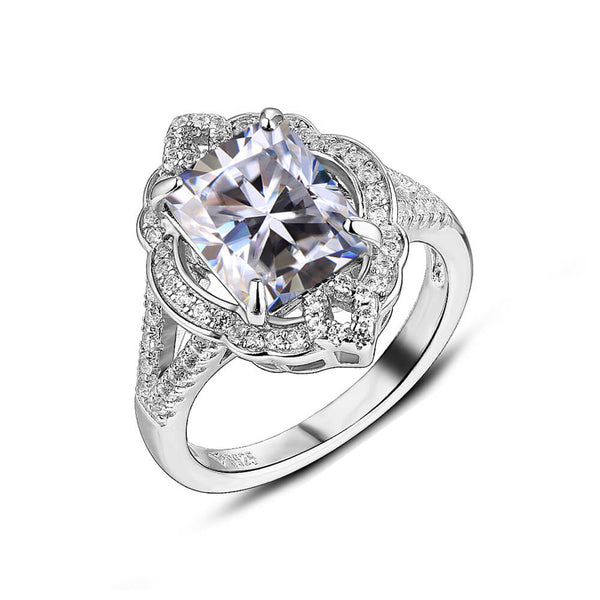 Halo Radiant Cut Moissanite Split Shank Engagement Ring