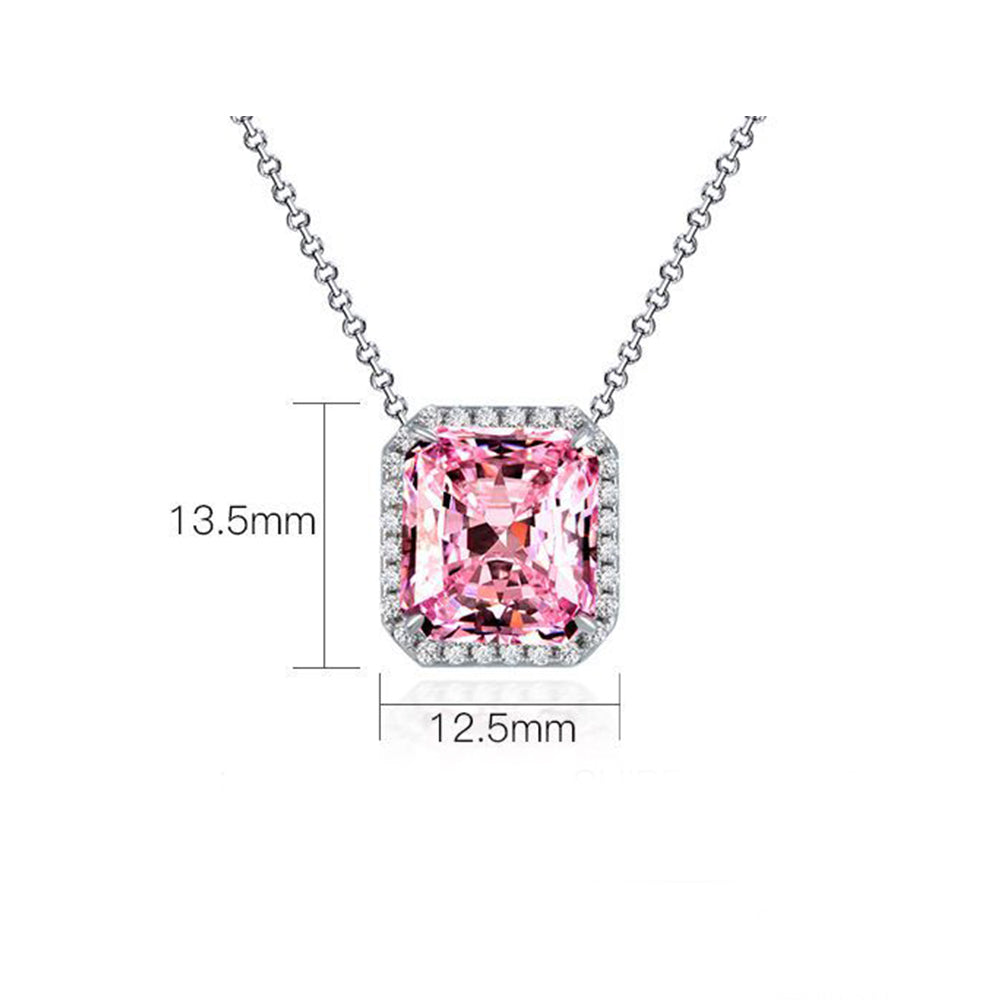 Halo Radiant Pink Lab-Sapphire Sterling Silver Necklace Pendant - ReadYourHeart