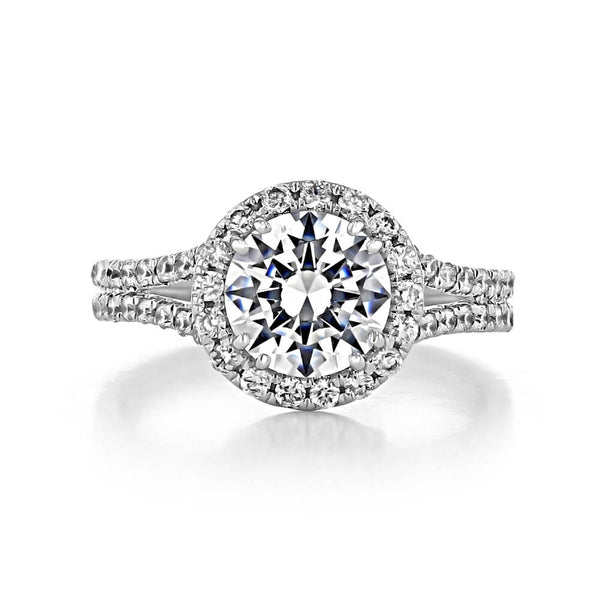 Halo Round Moissanite Double Shank Pave Engagement Ring - ReadYourHeart