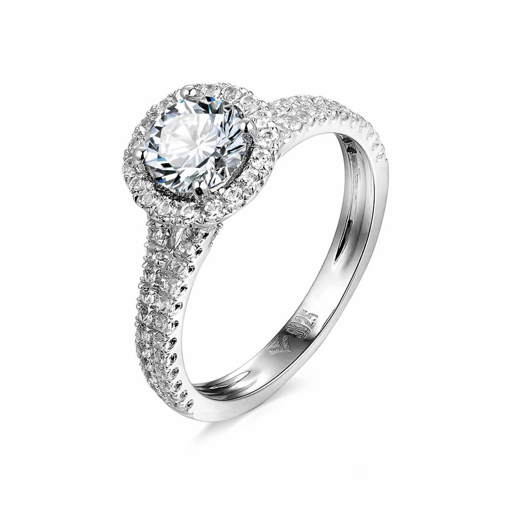 Halo Round Moissanite Double Shank Pave Engagement Ring - ReadYourHeart