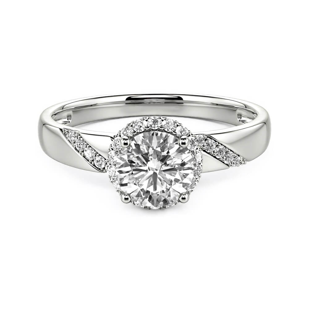 Halo Round Moissanite Pave Accents Engagement Ring - ReadYourHeart