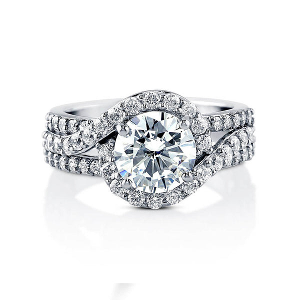 Halo Swirl Bypass Moissanite Triple Pave Engagement Ring
