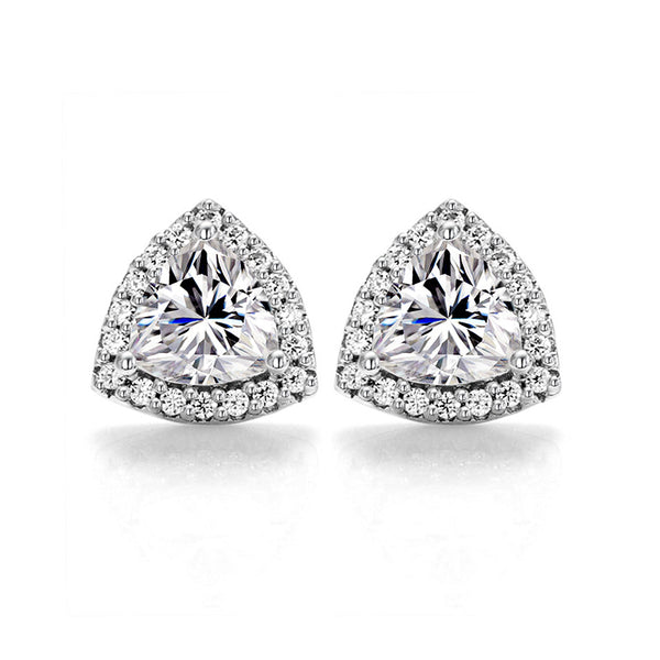 Halo Trillion Cut Moissanite Stud Earrings In Sterling Silver - ReadYourHeart