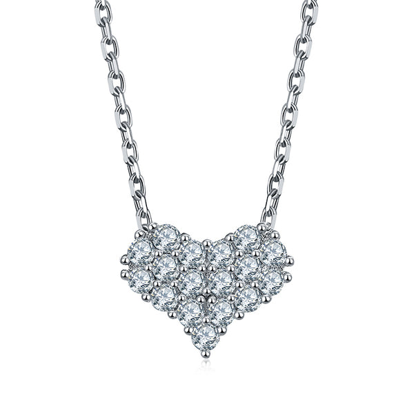 Heart-Shaped Cluster Moissanite Sterling Silver Necklace - ReadYourHeart