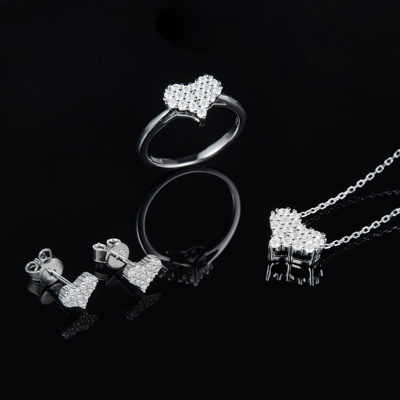 Heart-Shaped Cluster Moissanite Sterling Silver Necklace - ReadYourHeart