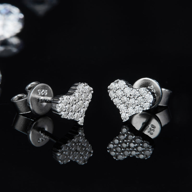 Heart-Shaped Cluster Moissanite Sterling Silver Stud Earrings - ReadYourHeart