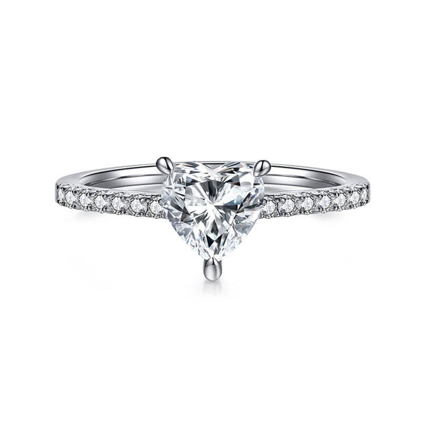 Heart Cut Moissanite Pave Engagement Ring In Sterling Silver