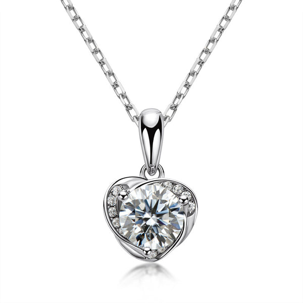 Heart Moissanite Side Stone Sterling Silver Necklace Pendant - ReadYourHeart