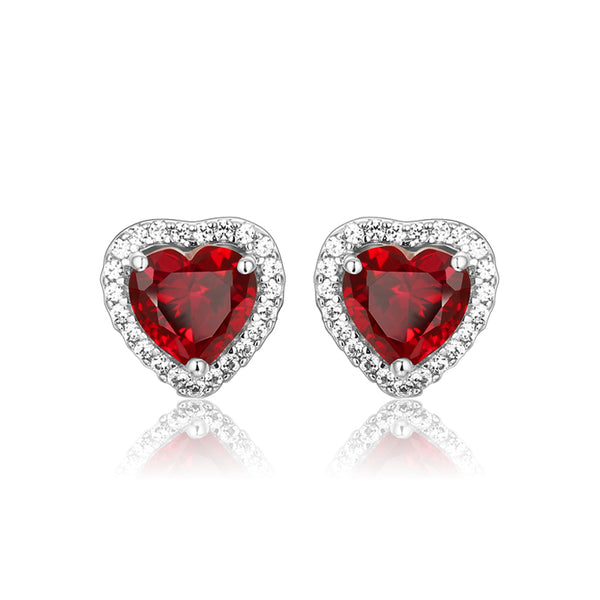 Heart Ruby Halo Sterling Silver Stud Earrings - ReadYourHeart