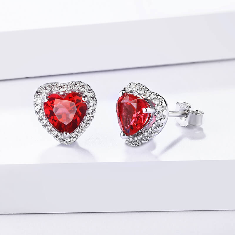 Heart Ruby Halo Sterling Silver Stud Earrings - ReadYourHeart