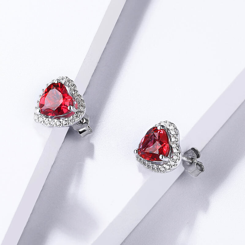 Heart Ruby Halo Sterling Silver Stud Earrings – ReadYourHeart
