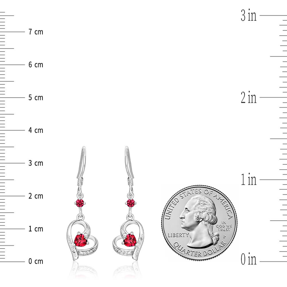 Heart Ruby Sterling Silver Drop Earrings With Love Mom - ReadYourHeart