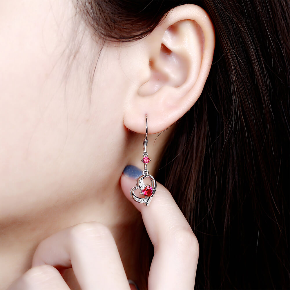 Heart Ruby Sterling Silver Drop Earrings With Love Mom - ReadYourHeart