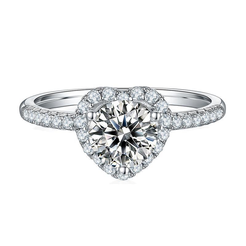 Heart Shape Fashion Round Moissanite Sterling Silver Wedding Ring - ReadYourHeart,RRW-M48A