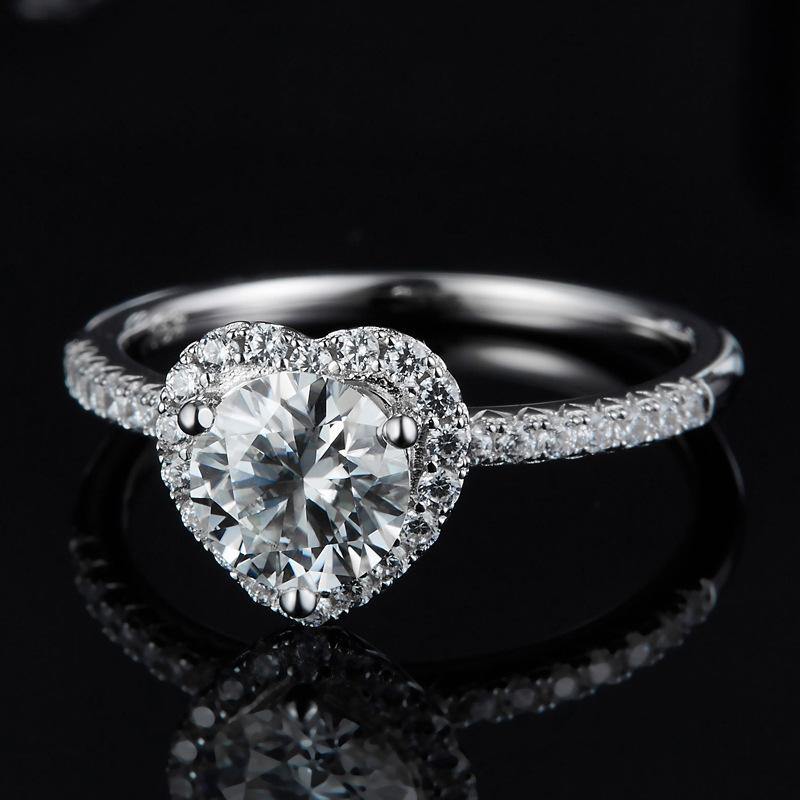 Heart Shape Fashion Round Moissanite Sterling Silver Wedding Ring - ReadYourHeart,RRW-M48A
