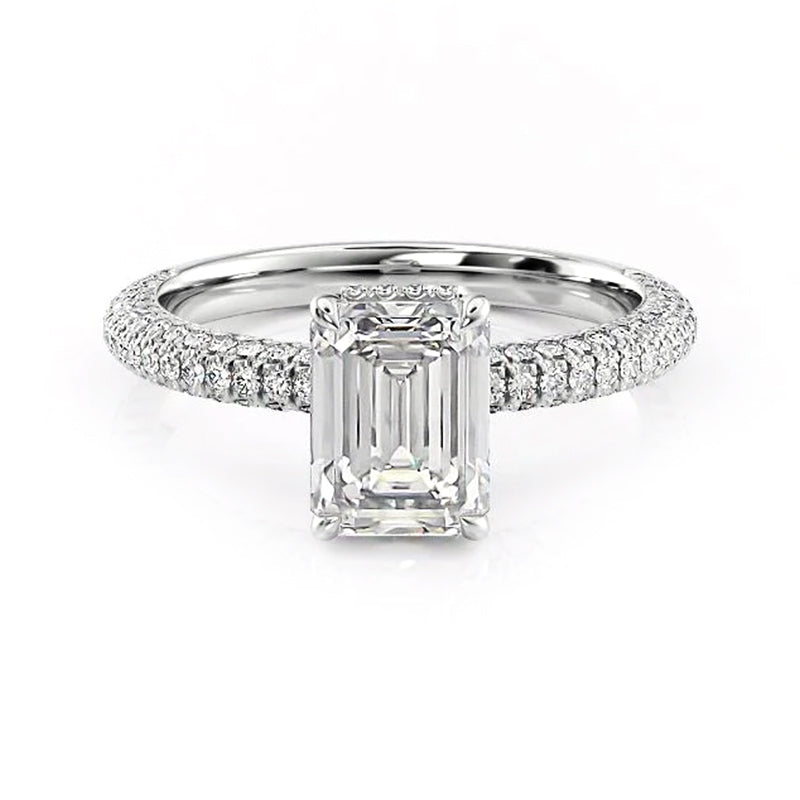 Hidden Halo Emerald-Cut Moissanite Pave Engagement Ring - ReadYourHeart