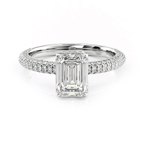 Hidden Halo Emerald-Cut Moissanite Pave Engagement Ring