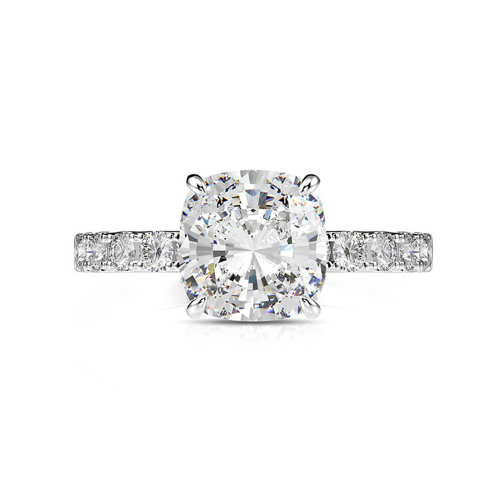 Hidden Halo Cushion Cut Moissanite Pave Engagement Ring - ReadYourHeart