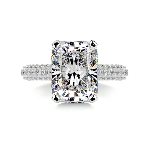 Hidden Halo Radiant Moissanite Triple Row Pave Engagement Ring - ReadYourHeart