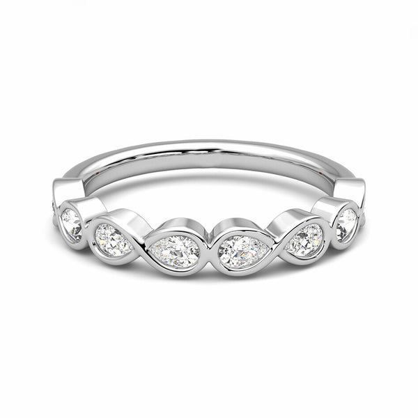 Infinity Pear Moissanite Bezel Set Half Eternity Wedding Band - ReadYourHeart