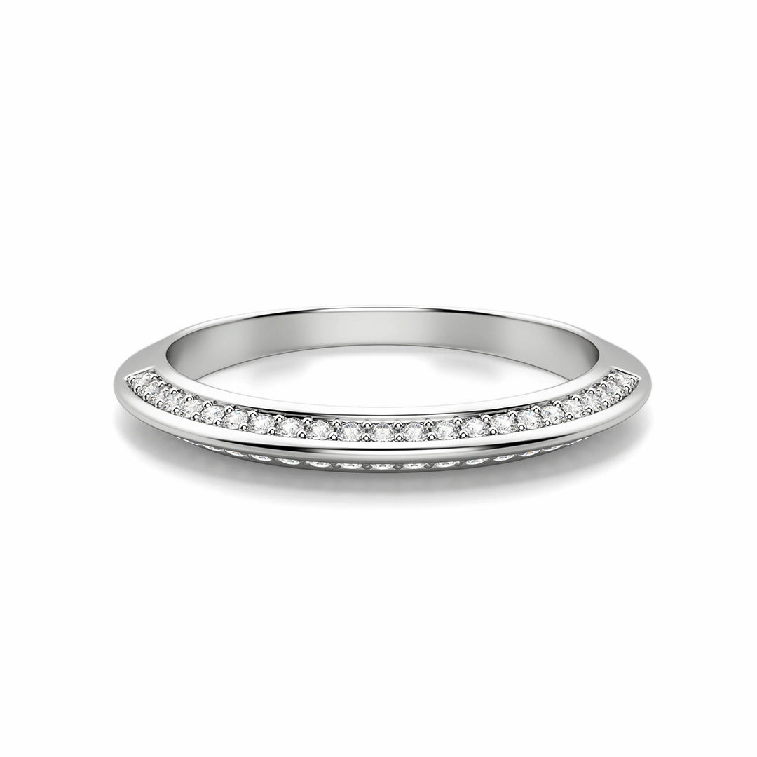 Knife Edge Accented Moissanite Pave Half Eternity Wedding Band Ring In Sterling Silver - ReadYourHeart