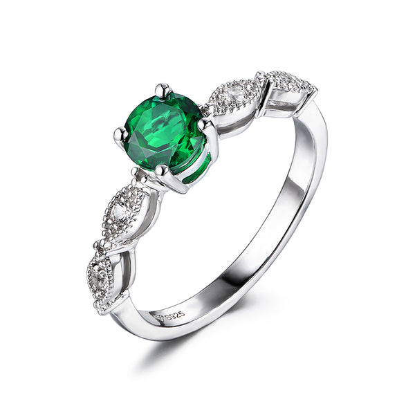 Lab-Created Emerald Marquise Side Sterling Silver Ring