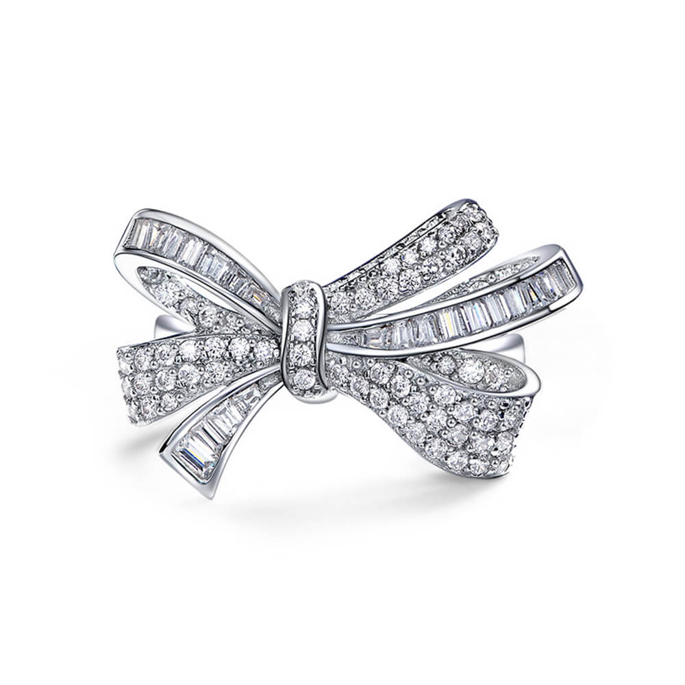 Lab-Created Sapphire Bow Sterling Silver Ring - ReadYourHeart