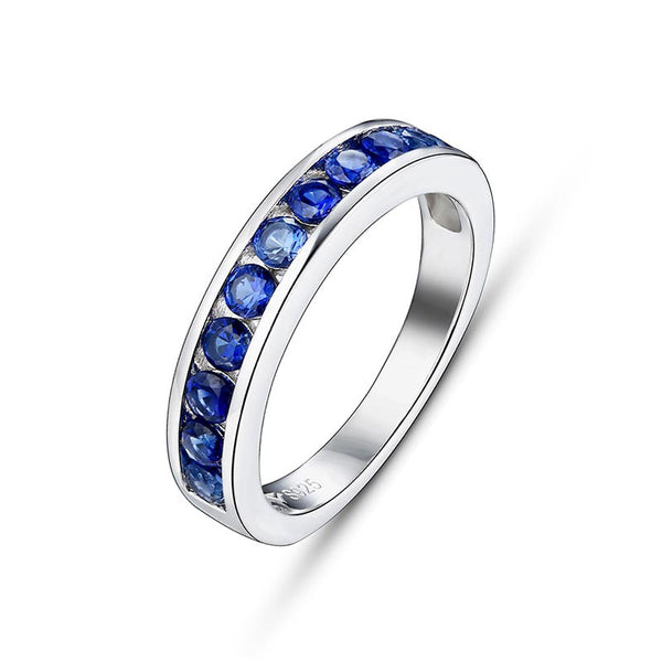 Lab-Created Sapphire Half Eternity Sterling Silver Wedding Band - ReadYourHeart