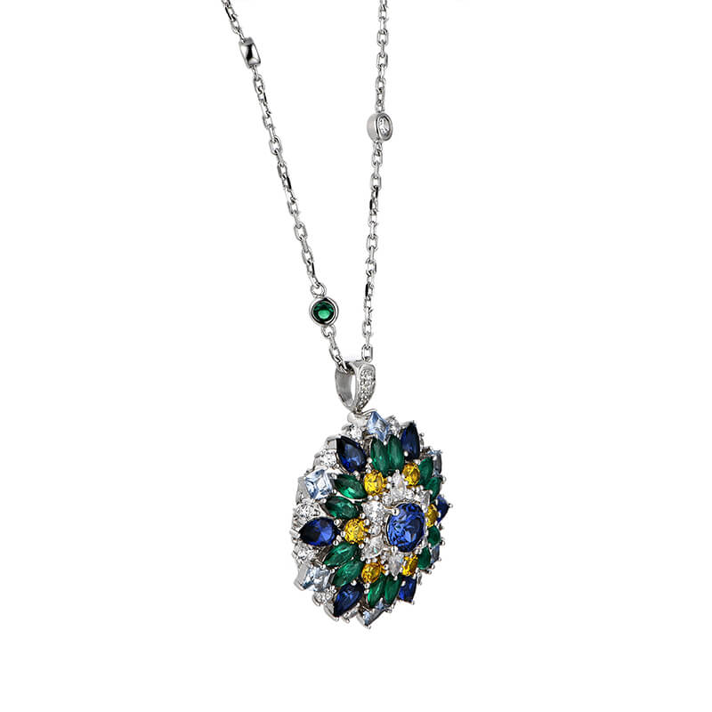 Lab-Created Sapphire With Emerald Cluster Sterling Silver Necklace OR Ring - ReadYourHeart