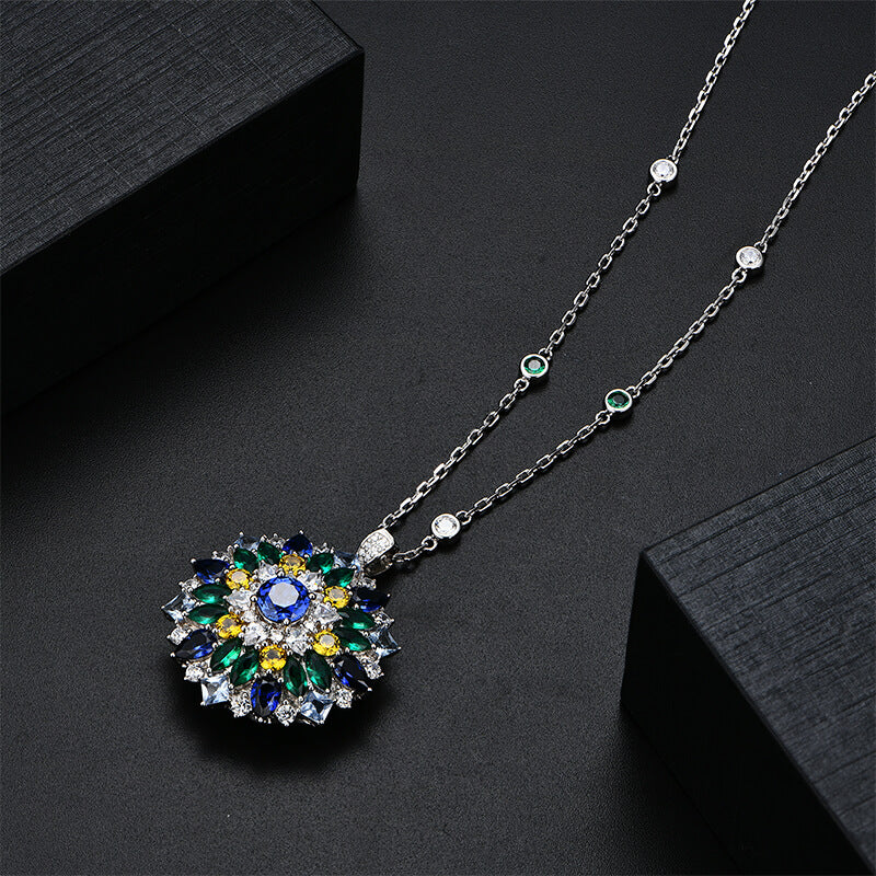Lab-Created Sapphire With Emerald Cluster Sterling Silver Necklace OR Ring - ReadYourHeart