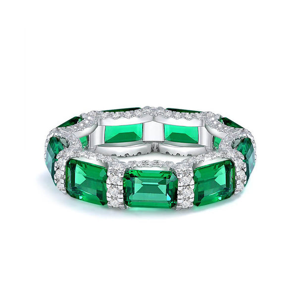 Lab Created Emerald Eternity Sterling Silver Wedding Band Ring