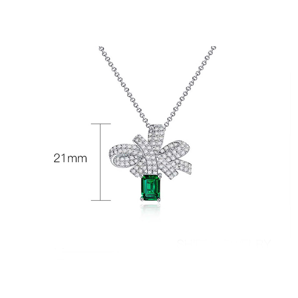 Lab Emerald Bow Sterling Silver Necklace Pendant - ReadYourHeart