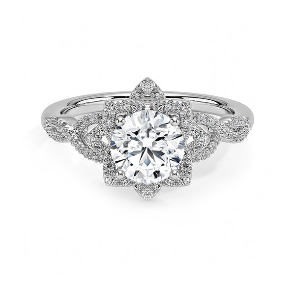 Lily Halo Round Moissanite Petals Pave Engagement Ring - ReadYourHeart