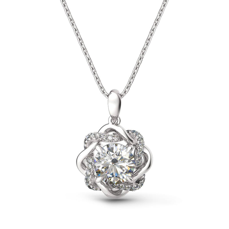 Love Knot Round Moissanite Necklace in Sterling Silver - ReadYourHeart