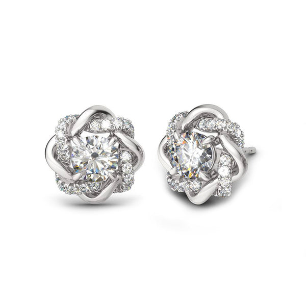 Love Knot Round Moissanite Sterling Silver Earrings - ReadYourHeart