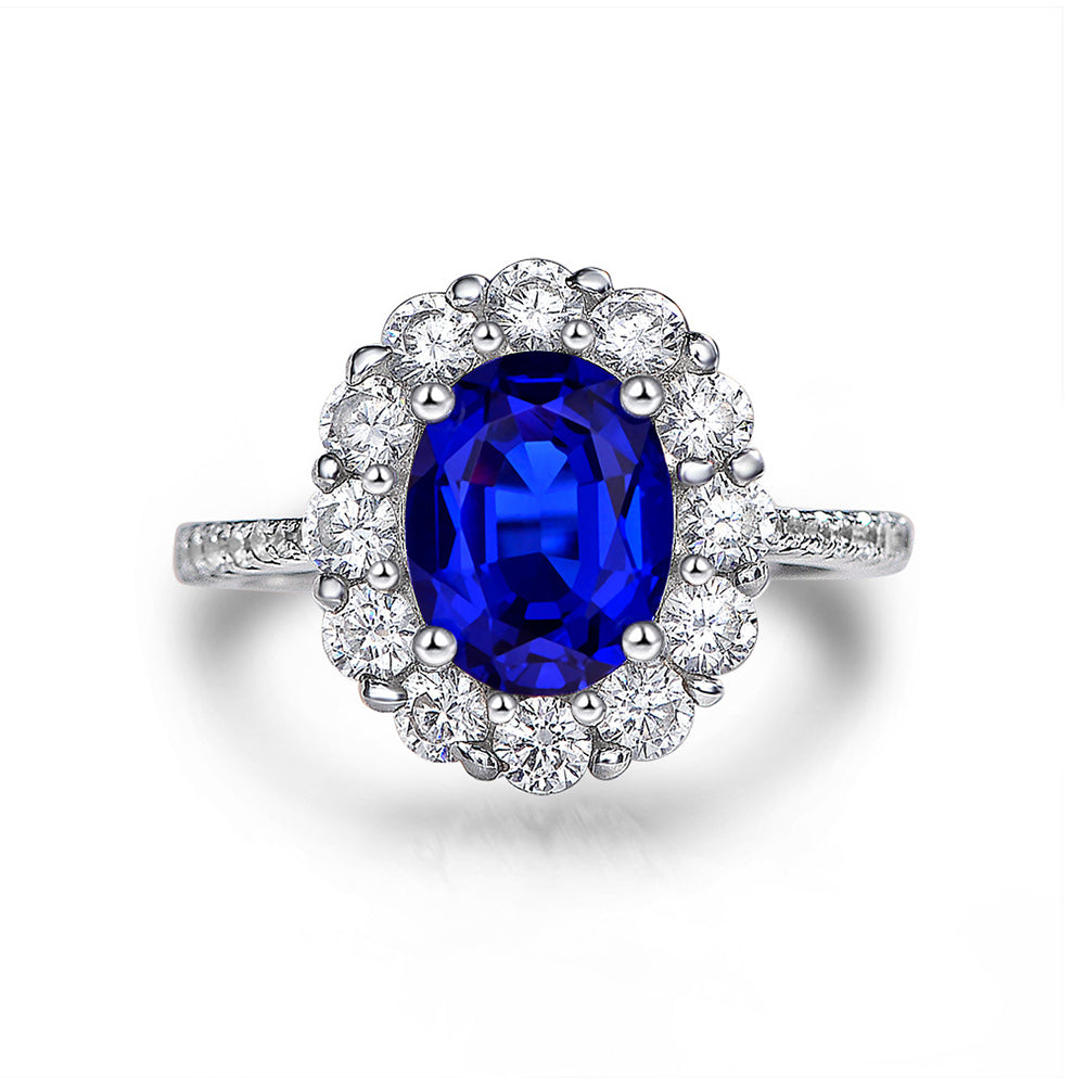 Luxury Halo Oval Sapphire Pave Sterling Silver Ring - ReadYourHeart