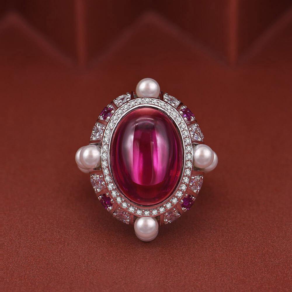 Luxury oval Red corundum pearl sterling silver ring - ReadYourHeart,RRS-R1159