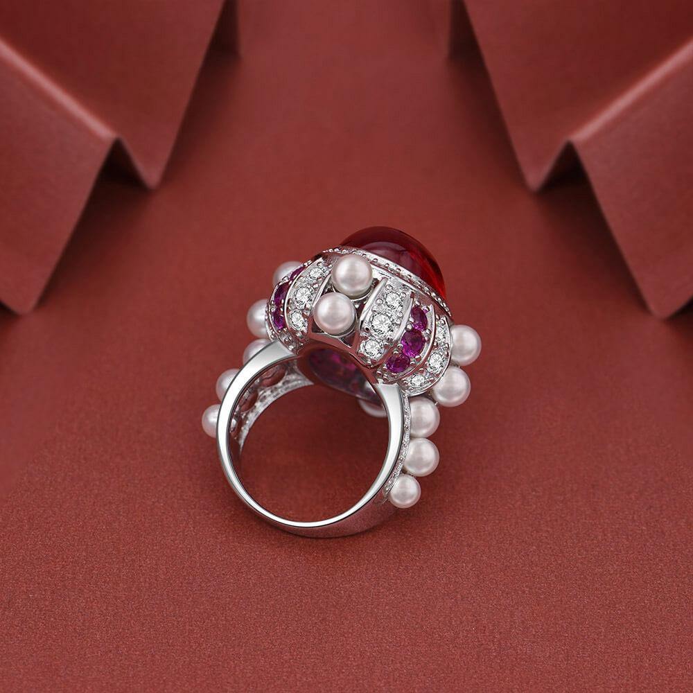 Luxury oval Red corundum pearl sterling silver ring - ReadYourHeart,RRS-R1159