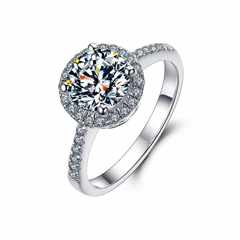 Luxury round moissanite four prong sterling silver wedding ring - ReadYourHeart