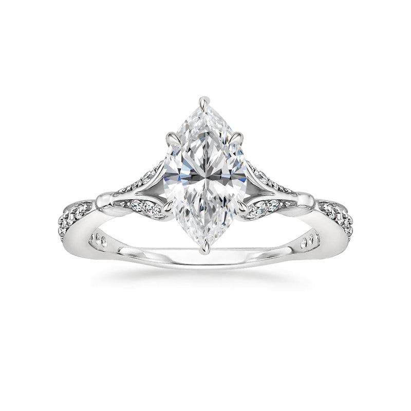 Marquise Cut Moissanite Petals Split Shank Engagement Ring - ReadYourHeart