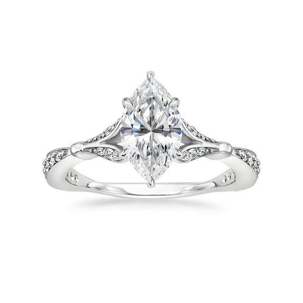 Marquise Cut Moissanite Petals Split Shank Engagement Ring