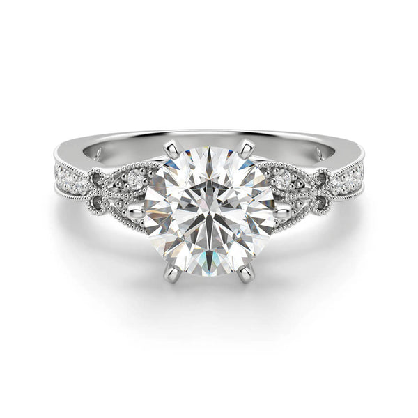 Milgrain Floral Petal Moissanite Channel Set Engagement Ring