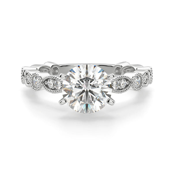 Milgrain Marquise And Dot Moissanite Engagement Ring