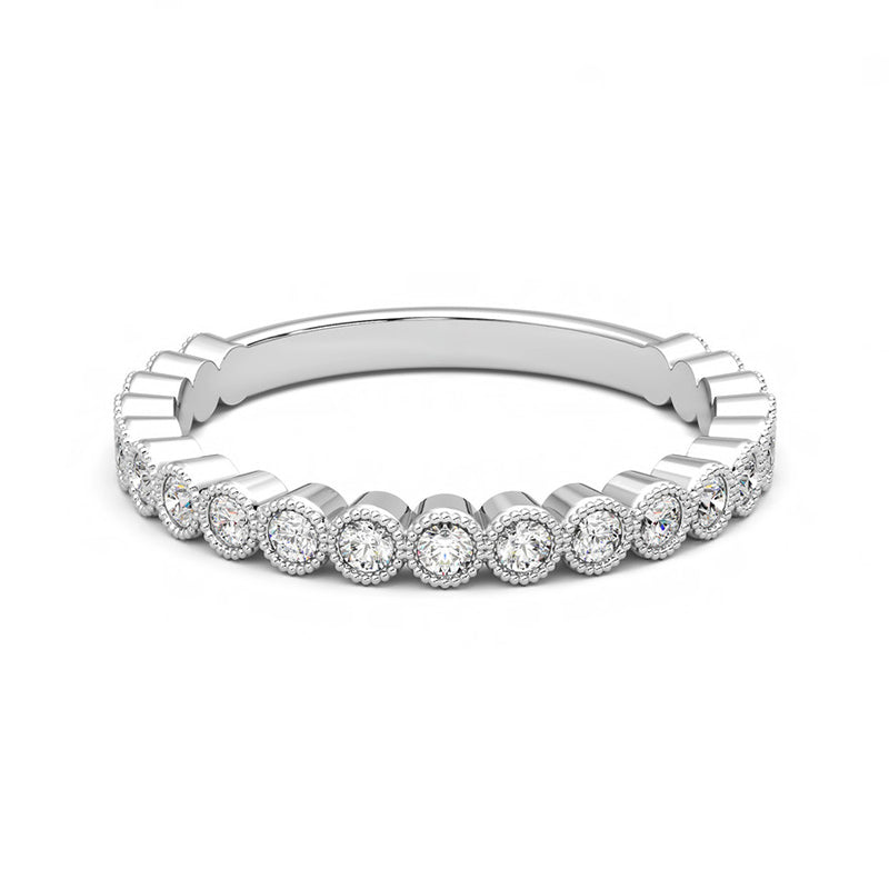 Milgrain Moissanite Bezel Set Half Eternity Wedding Band - ReadYourHeart