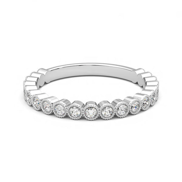 Milgrain Moissanite Bezel Set Half Eternity Wedding Band - ReadYourHeart