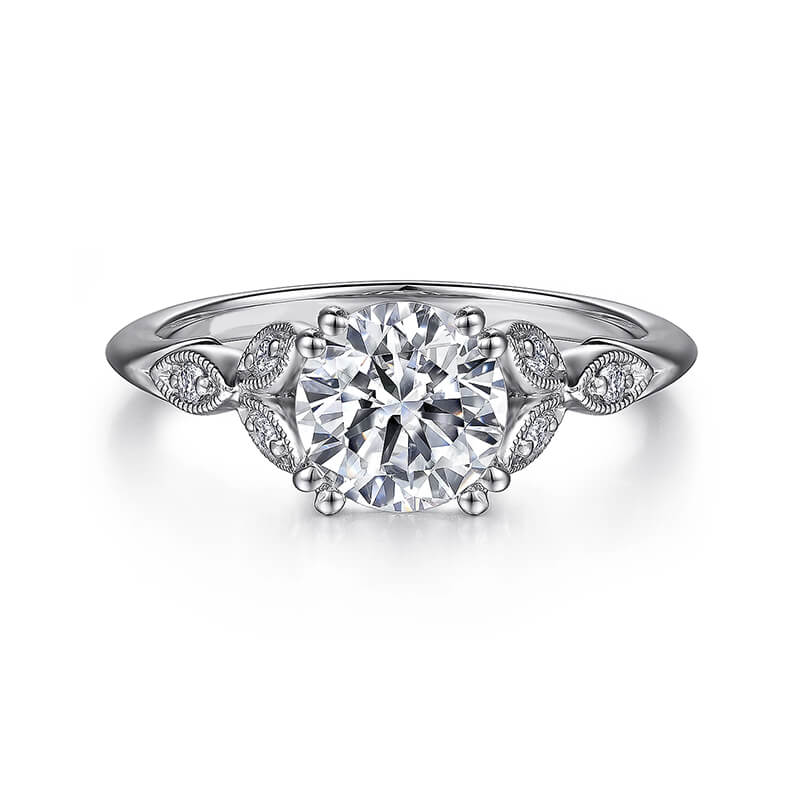 Milgrained Vine Leaf Moissanite Engagement Ring - ReadYourHeart