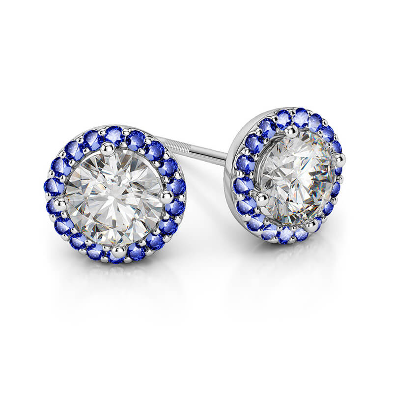 Moissanite And Sapphire Halo Stud Earrings In Sterling Silver - ReadYourHeart
